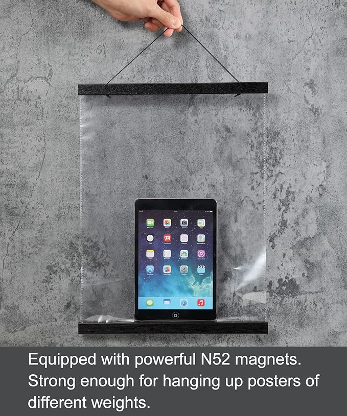 FALAMON Magnetic Poster Hanger Frame, 10x14 10x15 10x13 Teak Wood Magnet Poster Frame for Posters, Prints, Photos, Pictures, Maps, Scrolls, and Canvas Artwork(Black, 10")