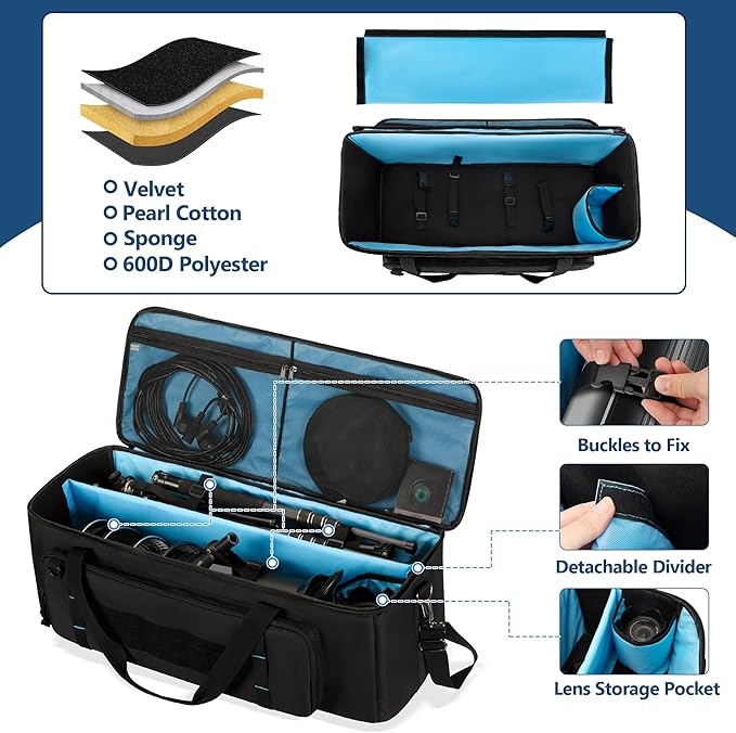 samdew 30'' Tripod Travel Bag, Photo Studio Equipment Case with Secure Buckles & Lens Storage Pocket, Large Photography Organizer for Light Stand, Monopod, Mic Stand, Camcorder, up to 30", Bag Only