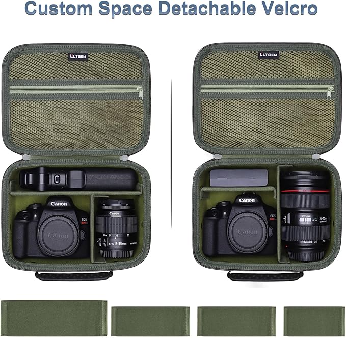 Camera Case Compatible with Canon EOS Rebel T7/R50/R6 Mark II/R100/R50 V/T6/R8/R10/R5 Mark II/RP/R7/5D Mark IV/SL3/R5/T100 DSLR SLR Camera, Len and Tripod with 4 Dividers and Shoulder Strap, Green