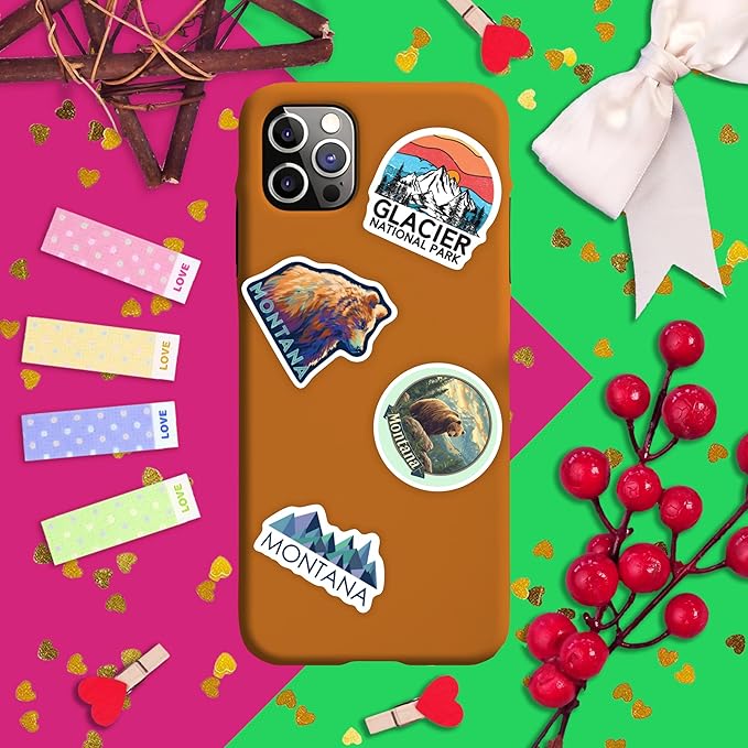 BulbaCraft 100Pcs Montana Stickers for Water Bottle and Laptop - Montana Party Favors & Decorations, Waterproof Vinyl Decals, State Pride and Icon Stickers, Gifts for Women & Men
