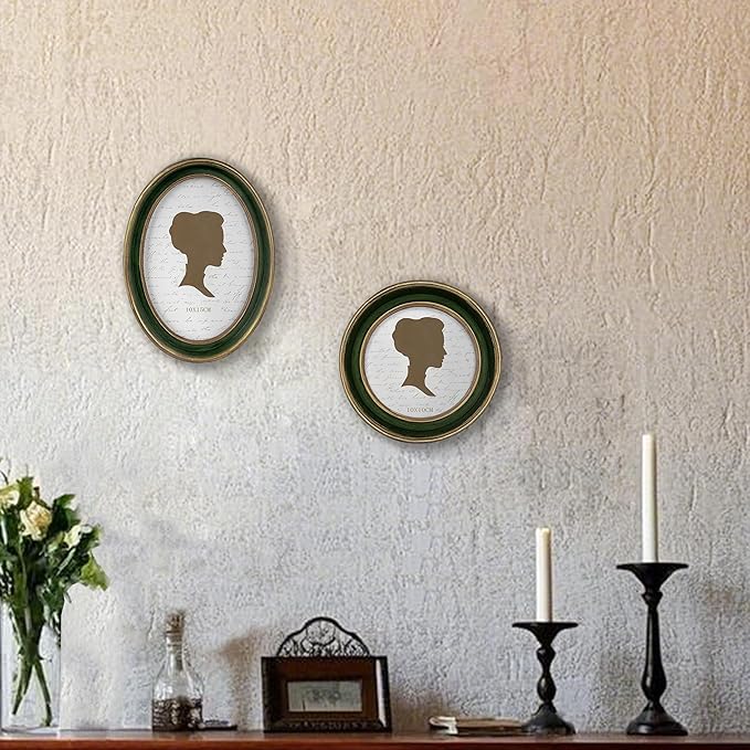 AELS 4x4 Inch Vintage Picture Frame, Elegant Antique Photo Frames with Glass Front, Photo Display, Tabletop Wall Hanging, Gift Ideas, Green with Gold Trim