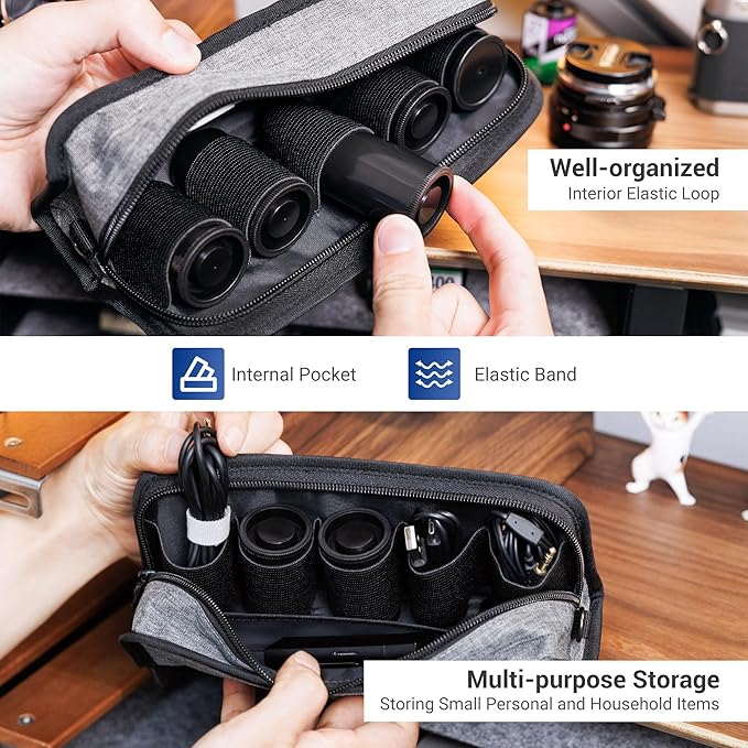 JJC Film Pouch Case for 135 35mm Film, Polyester Carrying Pouch for 5 Rolls of 35mm Film with Elastic Slot Interior and Belt Loop Design, Free Wrist Strap for Easy to Carry (Film Not Included)
