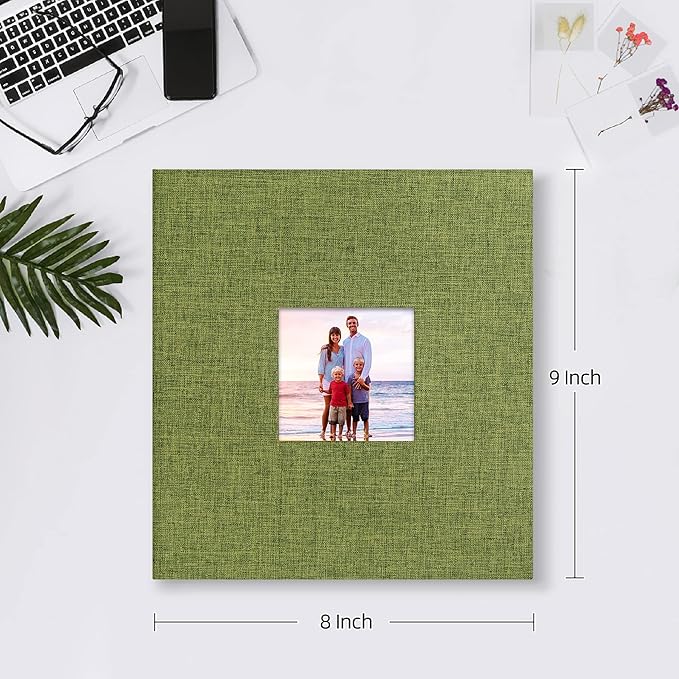 Mublalbum Small Photo Album 4x6 200 Photos Linen Cover Picture Book with Horizontal Pockets for Wedding Family Anniversary and Baby (Green)