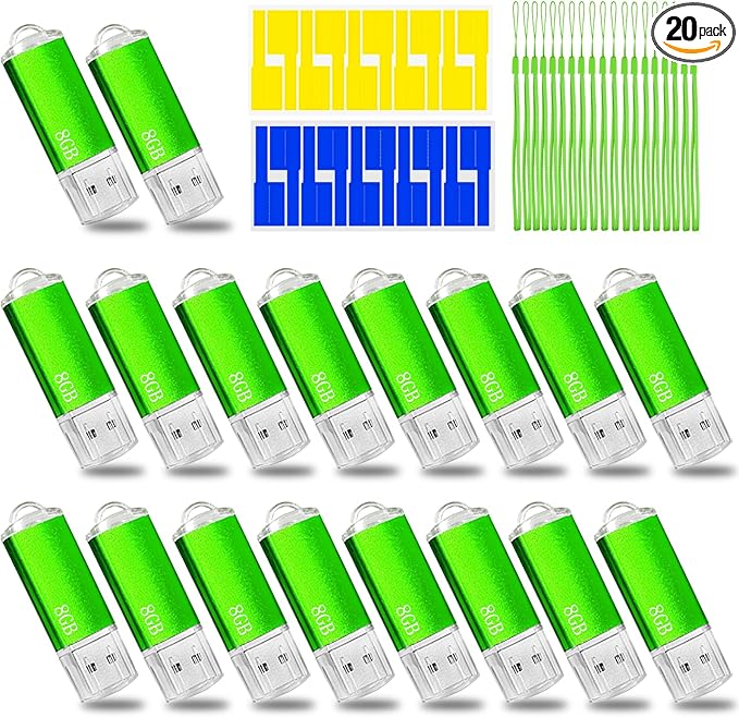 8GB USB Flash Drive 20 Pack Nicepicten Bulk USB Thumb Drives Jump Zip Drive USB 2.0 Memory Stick Flash Drive 8GB with 20PCS Lanyard Label - Green