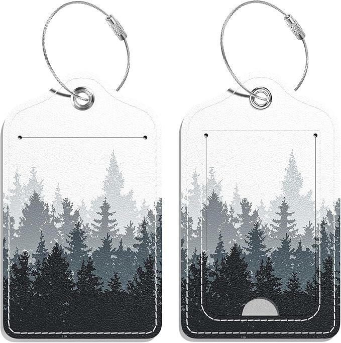 Luggage Tags for Suitcase, 2 Pack PU Leather Travel Cruise Luggage Tag with Privacy Flap, Name ID Label and Metal Loop for Women Men Girls Suitcase Baggage Bag Backpack, Ink Forest