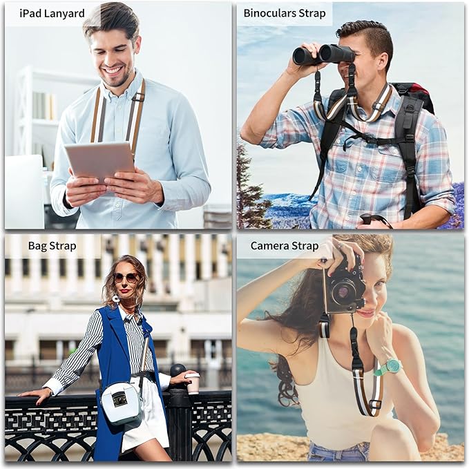 Adjustable Shoulder Strap, Comfortable for Camera Neck Lanyard iPad Strap iPad Strap for iPad, Camera, Binocular, Crossbody, Tablet, Laptop, Binocular, Luggage Bag(Brown, Beige & White A2)