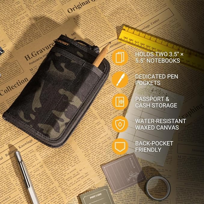 LOCHBY® Pocket Journal | Tomoe River 3.5" x 5.5" Notebook | Waxed Canvas | Ideal for Travelers & Daily Use, Fits Field Notes, Moleskine Cahier