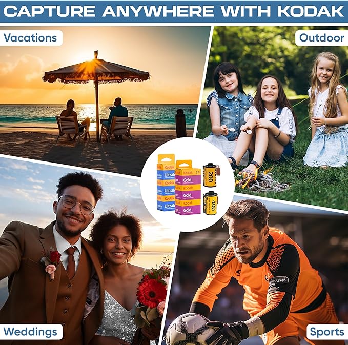 Kodak Ultramax 400 & Gold 200 35mm Film Bundle - 6 Rolls (36exp Each) - Includes Balveli Microfiber Cloth