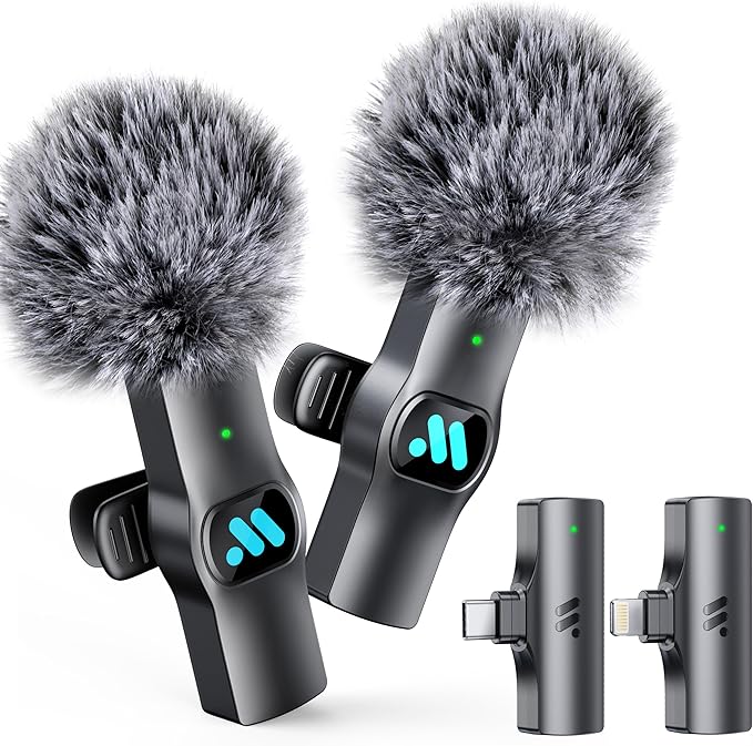 2pcs Mini Microphone for iPhone iPad Android Video Recording,Lavalier Wireless Microphones for Game Live Streaming,Interviews,YouTube,TikTok,Vlog,Gift (Dual receivers)