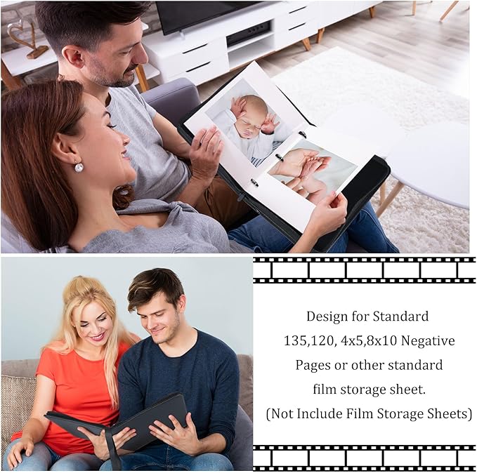 Feifeiya 1 Pack Acid Free Film Protector Storage Box 3 Ring Film Negative Sleeves Binder Preservers Portfolio Folder for Artwork Leather Storage Zipper Binder Box for 120 and 135 35 mm Negative