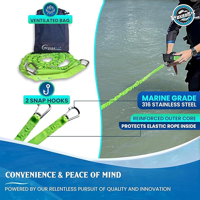 WAVESRX AnchorMate Bungee Line | Boat Bungee Dock Lines for Boats, PWCs & Kayaks | Absorbs Shock from Swells & Wind, Prevents Anchor Dislodging | Perfect for Anchoring, Mooring & Tethering