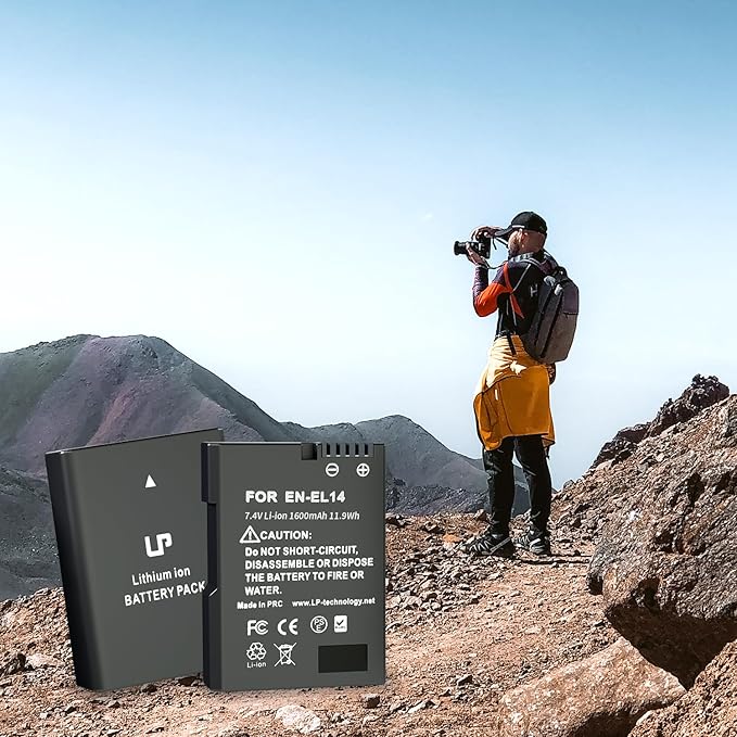 LP EN-EL14 Battery Pack, 2-Pack EN EL14a 1600mAh Battery, Compatible with Nikon D3100 D3200 D3300 D3400 D3500 D5100 D5200 D5300 D5500 D5600 DF, Coolpix P7000 P7100 P7700 P7800 Cameras and More
