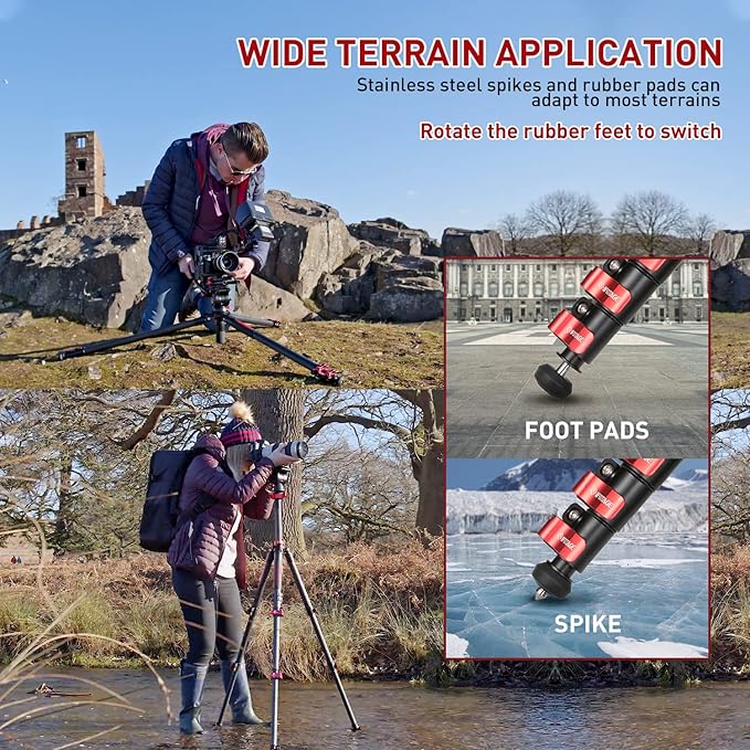 IFOOTAGE TC6S Carbon Camera Tripod, Professional Video Tripod 3 Sections with Centre Pole,360 °Rotate Ball Head，Compatible with DSLR Camcorder