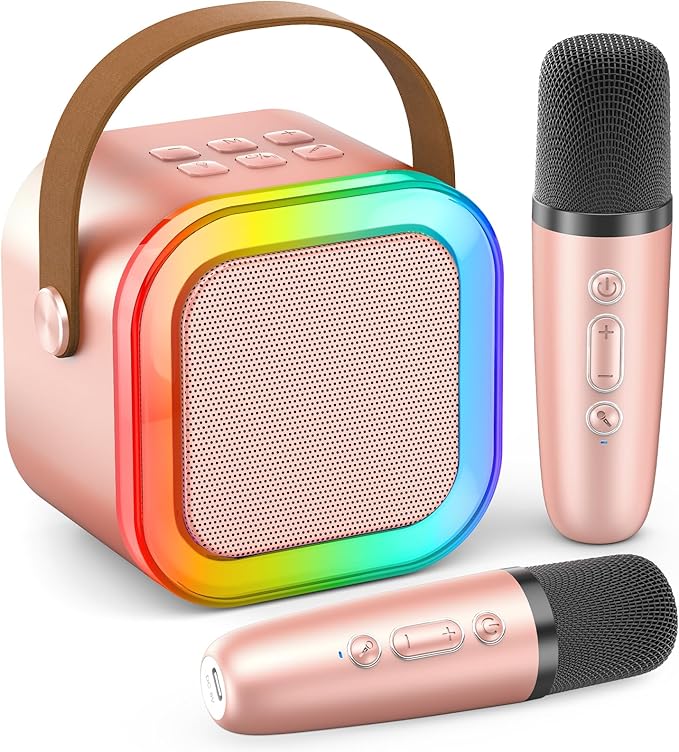 Mini Karaoke Machine for Kids Adults, 2026 TOP Birthday Gifts for Girls 3,4,5,6,7,8+Year Old Toddler Toys, Portable Bluetooth Speaker with 2 Wireless Karaoke Microphones Player Easter Gifts(Rose)
