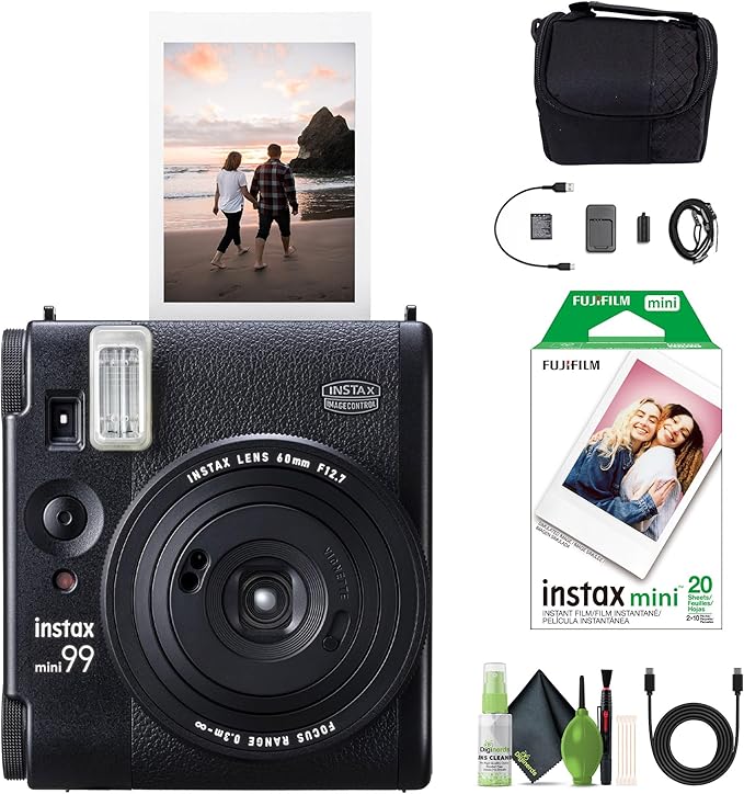 Fujifilm Instax Mini 99 Instant Film Camera Bundle with Fuji Instax Mini Instant Film Value Pack (20 Sheets) + Travel Bag + Lens Cleaning Kit, Perfect for Beginners, Experts, Kids and Adults