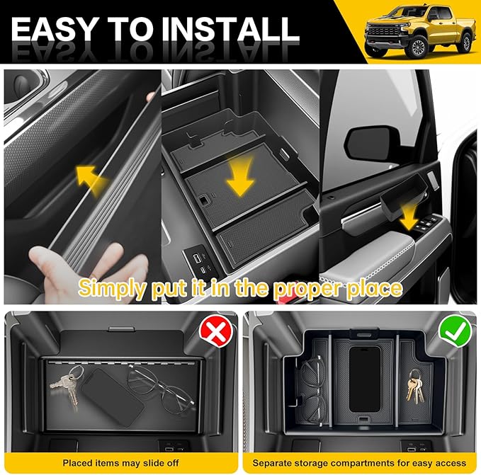 7PCS Center Console Organizer for 2022-2025 Chevy Silverado/GMC Sierra 1500, Door Handle Armrest Insert Shifter Tray Gear Side Storage Box Set Accessories(Only Fits Full w/Bucket Seats)