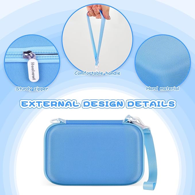 Kids Instant Print Camera Case for Dylanto/for Gofunly/for DUDUDRAGON/for ESOXOFFORE, Digital Video Camera Storage Box with 3 Roll Papers, Hold for Color Pen and Accessories (Bag Only)- Blue