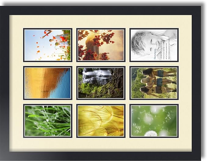 ArtToFrames Collage Photo Frame Double Mat with 9-4x6 Openings with Satin Black Frame and Oyster mat.