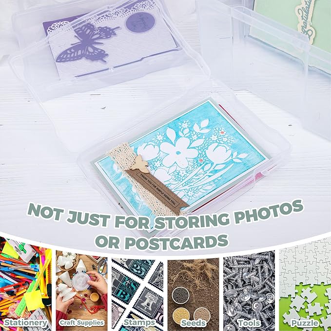CraftGenes Photo Organizers and Storage 5x7 with Handle, 6 Inner Plastic Photo Storage Box, Dustproof Picture Containers for Index Cards, Stamps, Crafts, Seeds, Sticker Storage