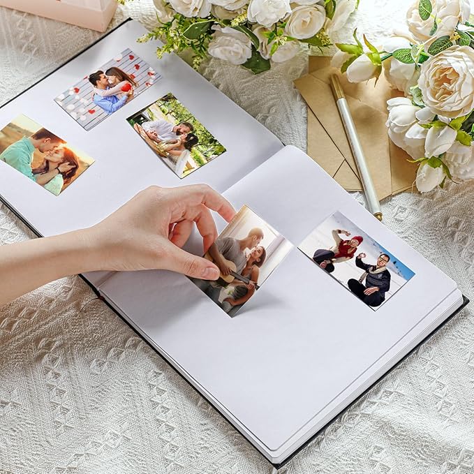 Colarr Hardcover Couples Scrapbook 144 Pages 8.7 x 8.7" Couples Photo Album Scrapbook Journal for 1 Year Wedding Memory Anniversary Photo Book Gift with 2 Markers(Black)