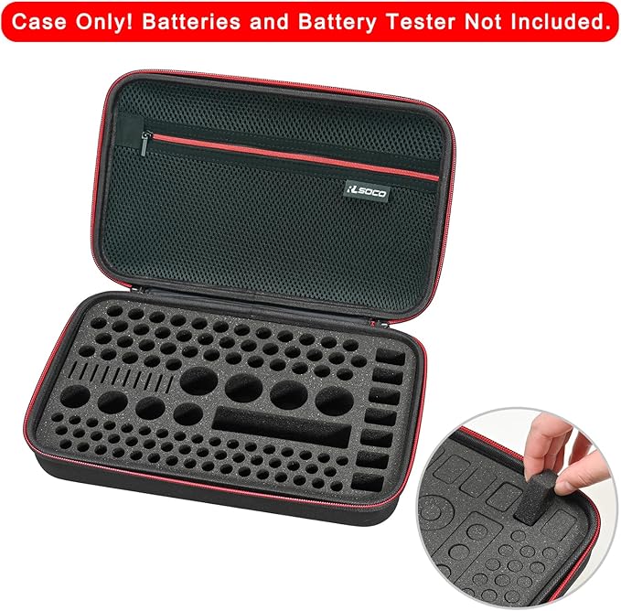RLSOCO Battery Organizer Storage Case - Waterproof Holder Stores Up to 120+ Batteries: AA AAA C D 9V and More - Black (Case Only,Batteries ＆ Battery Tester are Not Included)