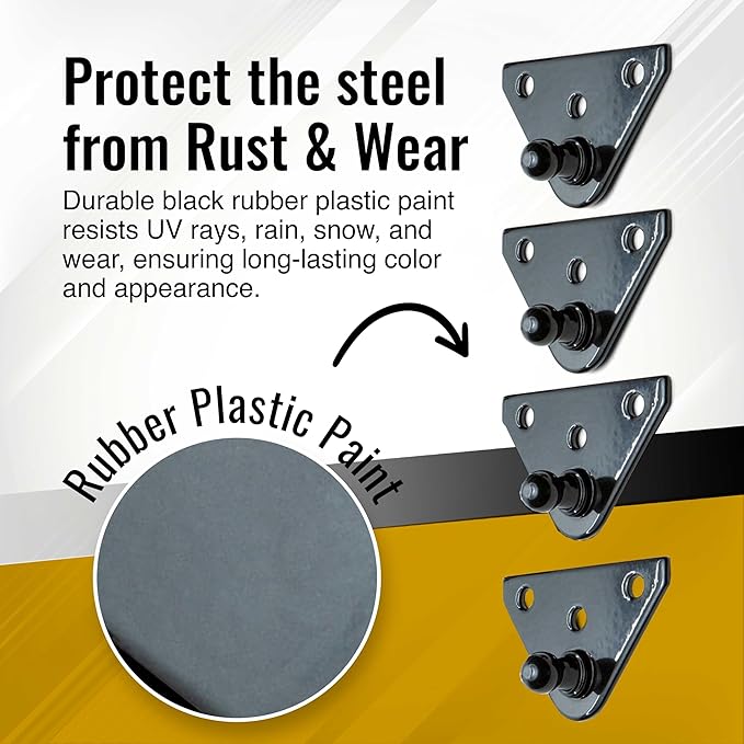10MM Ball Stud Mounting Black Bracket for Gas Struts - Heavy Duty Lift Support Shock Brackets with Stainless Steel Screws - Ideal for Spring Hood Struts & Closer Piston Prop Mounts – x4 Flat