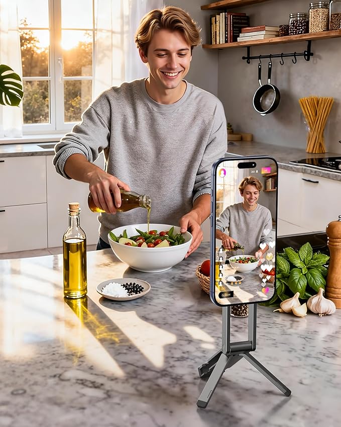 LULULOOK Rugged Magnetic Phone Tripod Stand for iPhone/Pixel 10 - Portable Strong Magnetic Phone Holder for Magsafe - Tripod Mount for iPhone 13/14/15/16/17 Pro Max & Air (Dark Grey)