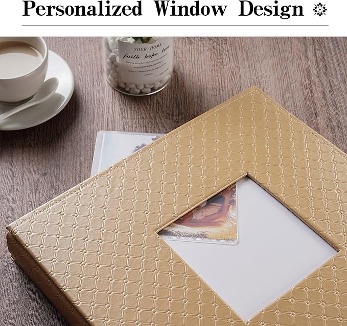 Mublalbum Small Photo Album 4x6 100 Photos Leather Cover Picture Book with Horizontal Pockets for Baby Wedding Anniversary and Family (Gold)
