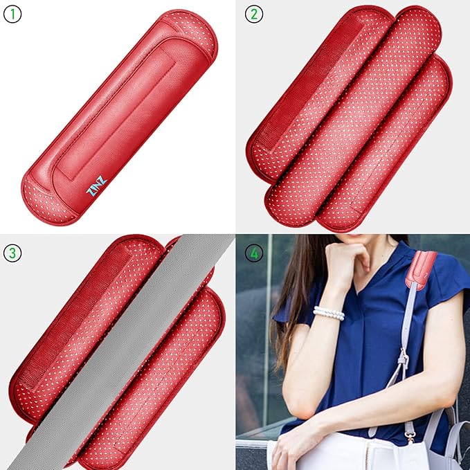 ZINZ Universal Shoulder Pad with Ultra Thick Cushion for Bag Luggage Bag Crossbody, Plus Long & Anti-Slip & Breathable,Red