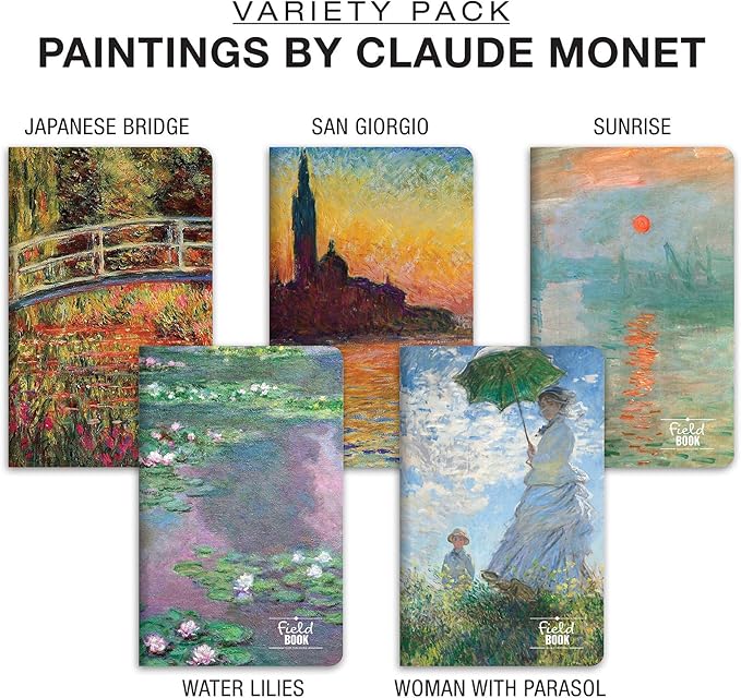Elan Publishing Company Field Notebook - 3.5"x5.5" - MONET Patterns - Lined Memo Book - Pack of 5