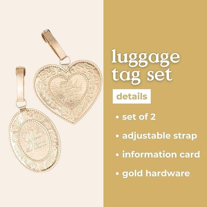 ban.do Getaway Suitcase Tag Set of 2 for Travel, Novelty Shaped Durable Vegan Leather Luggage Identifier (Lockets)