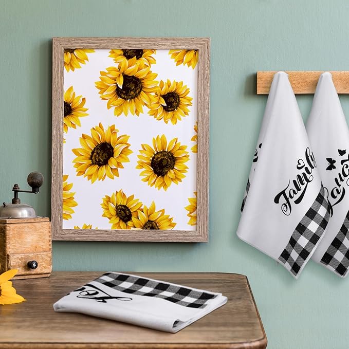 Preboun 6 Pcs Christmas Buffalo Plaid Kitchen Towels Black and White Dish Hand Towels for Kitchen Love Home Family Tea Cloth Decorative Farmhouse Absorbent for Bathroom Decor