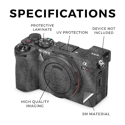 Glossy Glitter Camera Skin Compatible with Sony Alpha 7CR Camera (2023) - Black Leather - Premium 3M Vinyl Protective Wrap Decal Cover - Easy to Apply | Crafted in The USA by MightySkins