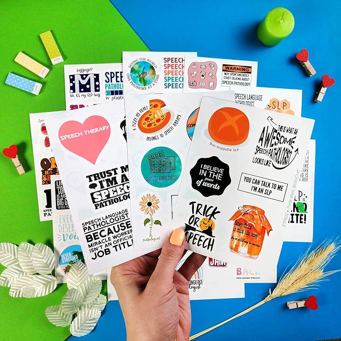 BulbaCraft 100 Pcs Funny SLP Stickers, Speech Therapy Stickers for Water Bottles & Laptops, Speech Language Pathology Gifts for Women and Men, Gifts for Women & Men