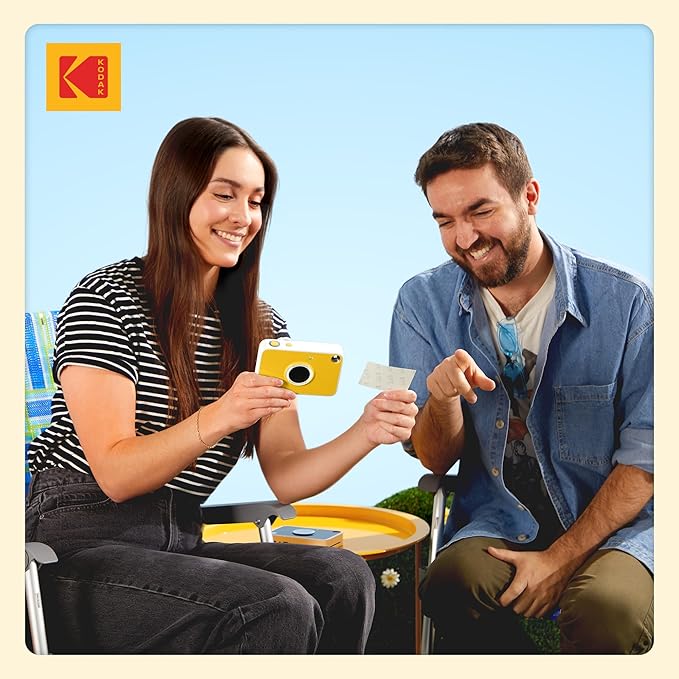 Kodak Printomatic+ Instant Print Digital Camera (Yellow) 10MP Portable Camera with Interactive RGB LED Status Indicator, Prints Full-Color Photos on Zink 2x3” Sticky-Backed Photo Paper - Easy & Fun