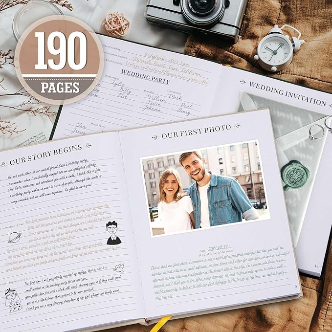 Lanpn Wedding Anniversary Journal Notebook - Linen First Year to 70th Anniversary Scrapbook Memory Book for Couples - Newlywed Marriage Journal Wedding Anniversary Book Gifts (Sage Green, 190 Pages)