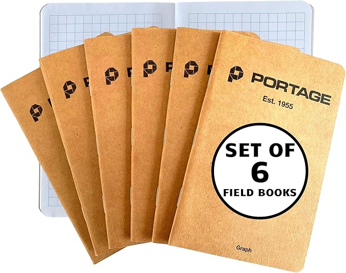 Portage Small Blank Notebook- Notepad for Field Notes, Kraft Unlined Small Sketch Book, Pocket Notebook Journal for Taking Notes in the Field – 3.5 x 5.5 Inches, 64 Pages, (Pack of 6)