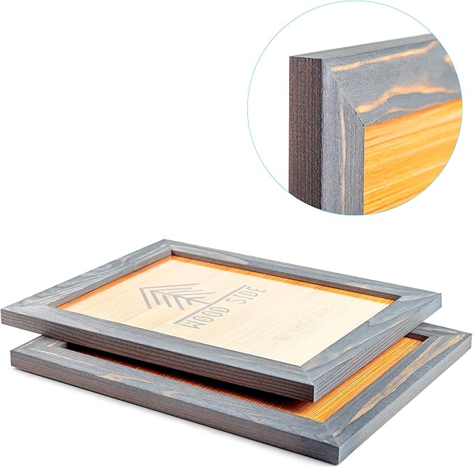 Rustic Wooden Picture Frames 4x6 - Set of 2-100% Natural Eco Solid Wood and High Definition Real Glass for Tabletop and Wall Mounting Photo Frame - Grey