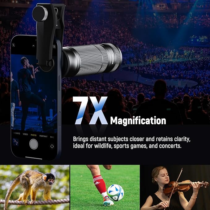 NEEWER 7X Telephoto Lens with Phone Camera Lens Clip, Detachable 10X Macro for 17mm Threaded Backplate/Phone Cage/Case Compatible with iPhone Samsung, LS-36 Ultra