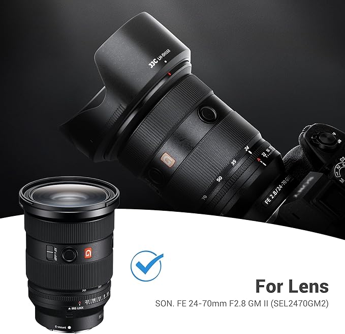 JJC ALC-SH168 Bayonet Reversible Lens Hood Shade for Sony FE 24-70mm F2.8 GM II Lens SEL2470GM2(Not for Sigma 24-70mm Lens), Replaces Sony ALC-SH168 Lens Hood, Allows to Attach 82mm Filter & Lens Cap