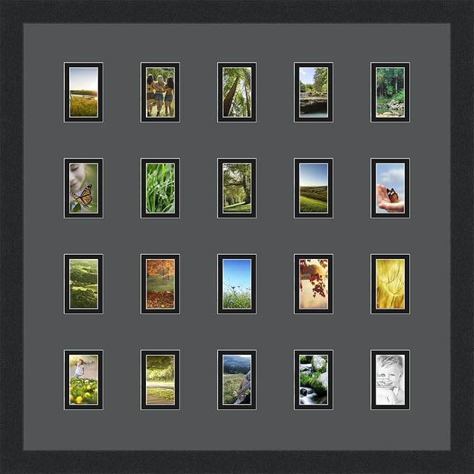 Art to Frames Double-Multimat-398-41/89-FRBW26079 Collage Photo Frame Double Mat with 20 - 2x3 Openings and Satin Black Frame