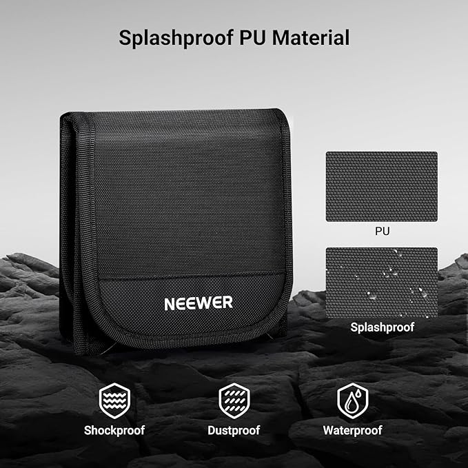 NEEWER 82mm Filter Case, Trifold Foldable Splash Resistant Protective Carry Pouch Storage Bag Accessories, Holds Up to Three 82mm Round Camera Lens Filters, PB15