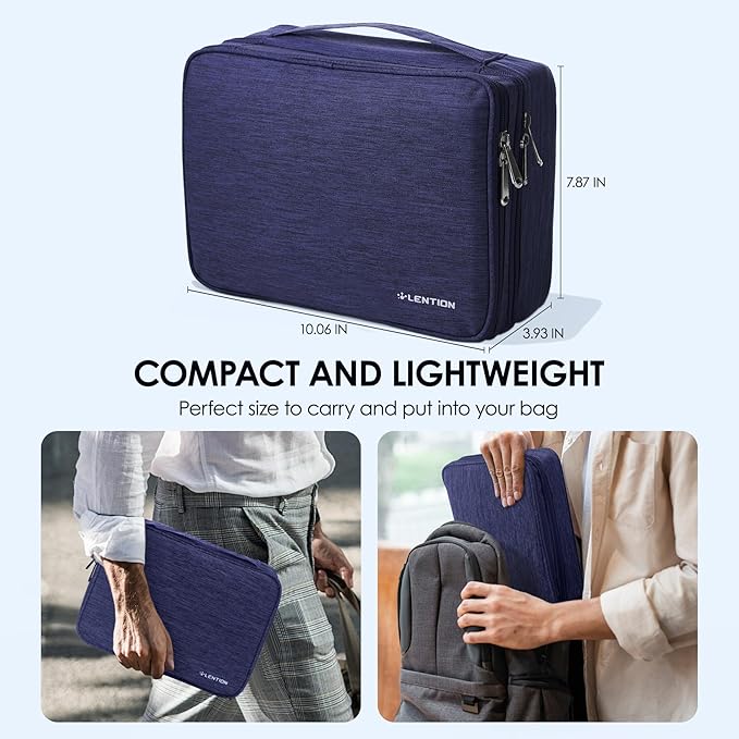 LENTION Cable Electronics Organizer Bag Pouch, Travel Accessories Carry Case Portable Bag Waterproof Double Layers All-in-One Storage Bag Carrying for Cord, Charger, Power Bank, Earphone Blue