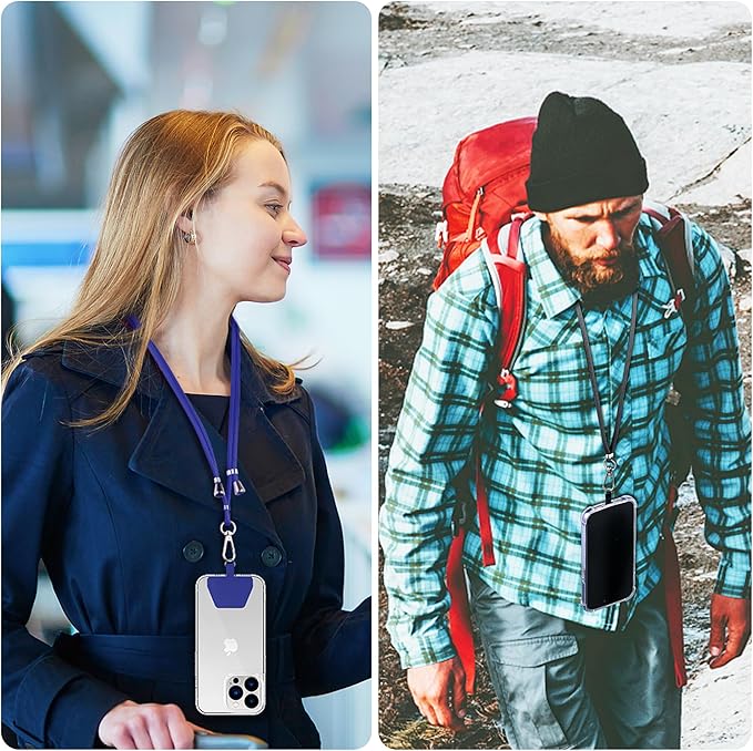 CACOE Phone Lanyard 2 Pcs-2 Pcs Adjustable Neck Strap, 4 Pcs Phone Patches, Universal Crossbody Multifuctional Cell Phone Lanyards Compatible with Most Smartphones(Black+Dark Blue)