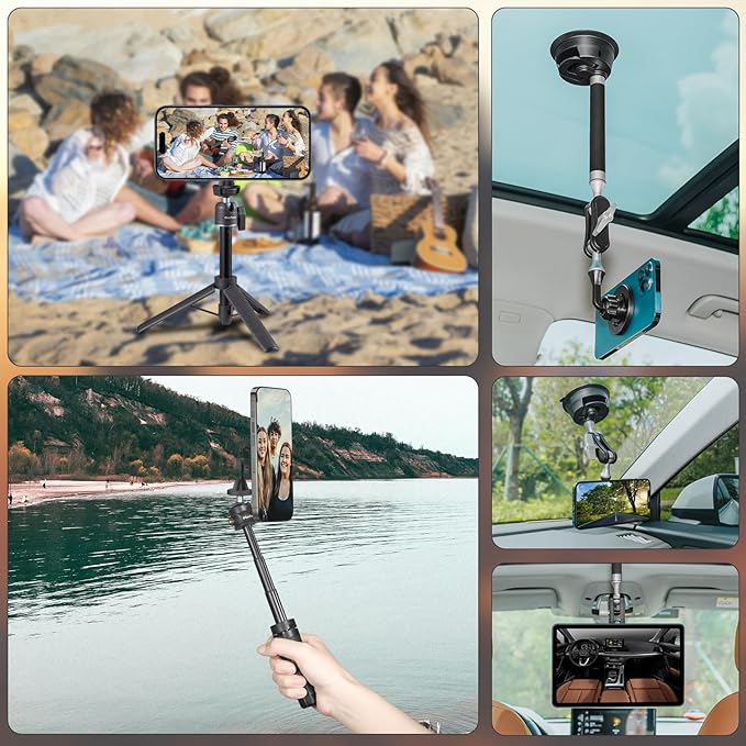 Magnetic Phone Tripod Mount Adapter with 1/4"-20 Screw Hole, Compatible with Magsafe for iPhone 17/16/15/14/13 Plus Pro Max Mini Series, Adjustable Phone Holder for Tripod, Ring Light, Selfie Sticks