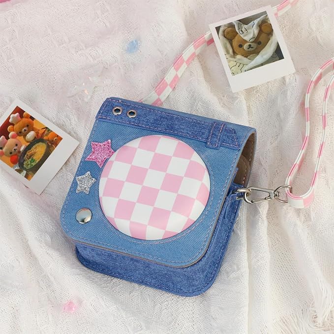 Frankmate Protective Case Compatible with Mini 12 Instant Film Camera with Accessory Pocket and Adjustable Strap (Sweetheart Denim)
