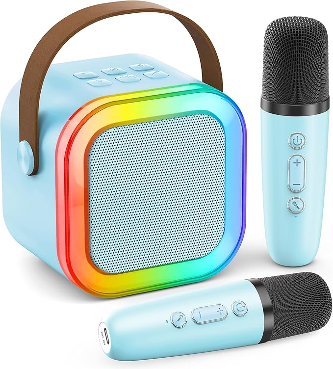 Mini Karaoke Machine for Kids Adults, Portable Bluetooth Speaker with 2 Wireless Karaoke Mics Player,2026 TOP Birthday Gifts Toys for Girls 3,4, 5, 6, 7, 8+Years Old Toddler(Light Blue)
