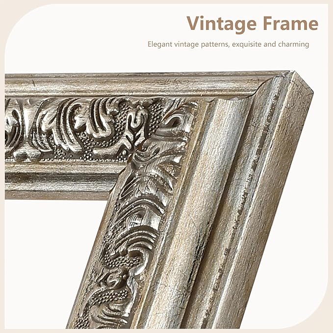 VIOLABBEY 11x14 Sliver Picture Frame, Vintage Photo Frames Ornate without Mat for Tabletop or Wall Hanging
