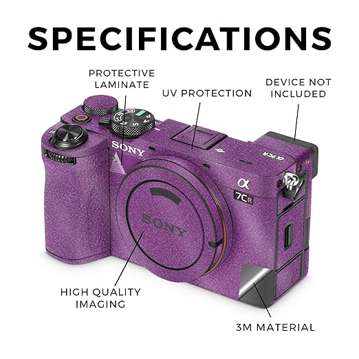 Glossy Glitter Camera Skin Compatible with Sony Alpha 7CR Camera (2023) - Solid Purple - Premium 3M Vinyl Protective Wrap Decal Cover - Easy to Apply | Crafted in The USA by MightySkins