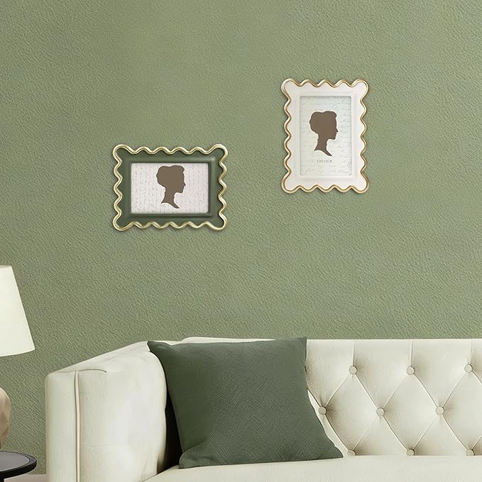 AELS 4x6 Inch Vintage Scalloped Picture Frame, Cream Whte and Gold Mid Century Modern Antique Photo Frames with Glass Front, Photo Display, Tabletop Wall Hanging, Gift Ideas